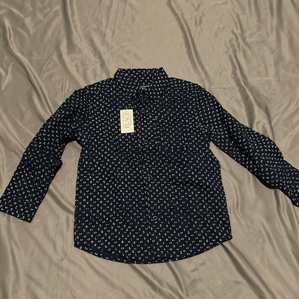 Navy Prints Long Sleeve Button Down
